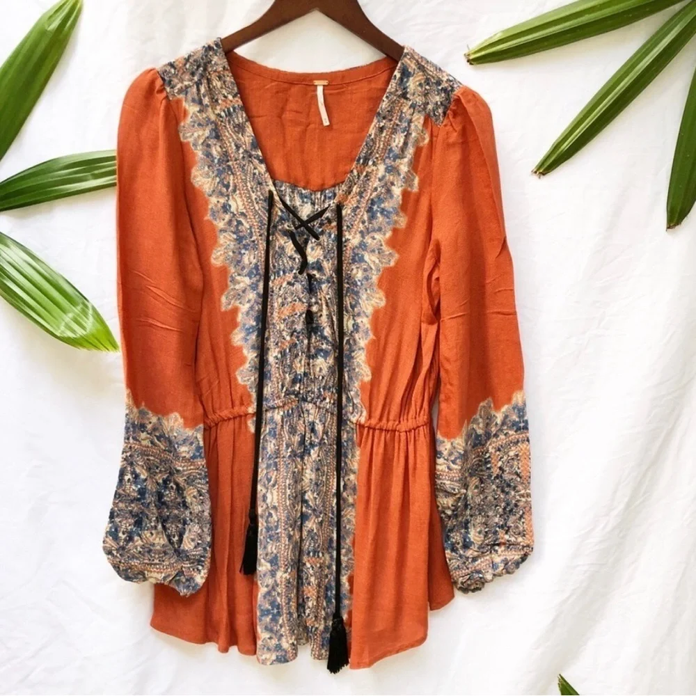 FREE PEOPLE | | WILDEST MOMENTS TUNIC IN PERSIMMON COMBO MEDIUM - Picture 6 of 9